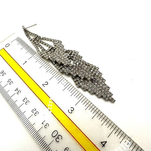 Long rhinestone triple layer statement earrings - Picture 5 of 10